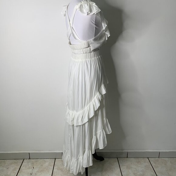 NWT DO+BE Women's White Ruffled Boho V Neck High Low Dress Size Small - Picture 2 of 15